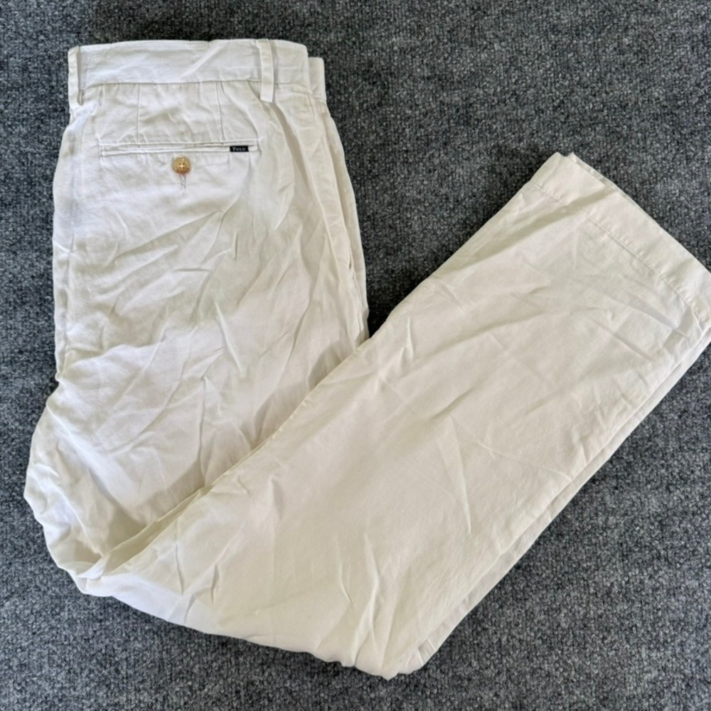 Polo Ralph Lauren Trousers Mens 34/30 Classic Fit Linen Blend White Pants